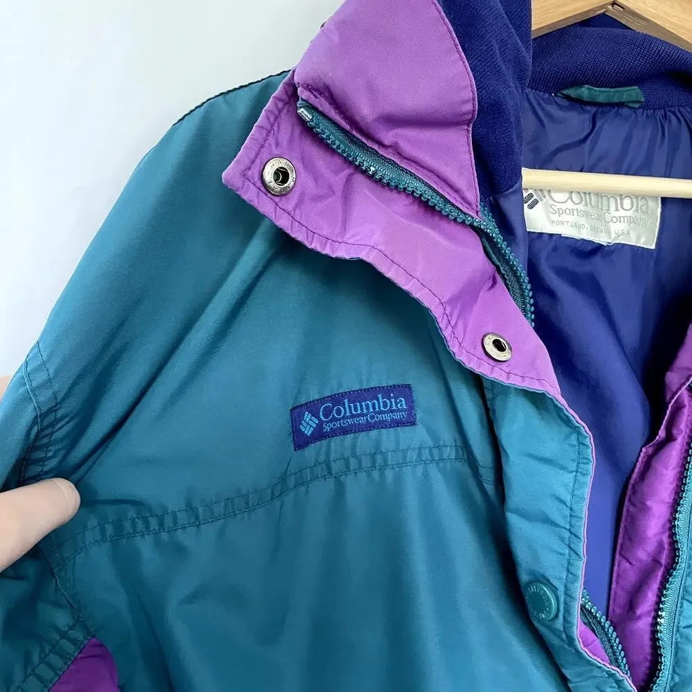 Columbia Snowy Range Full Zip Jacket M Teal Women Vintage Colorblock Nylon‎